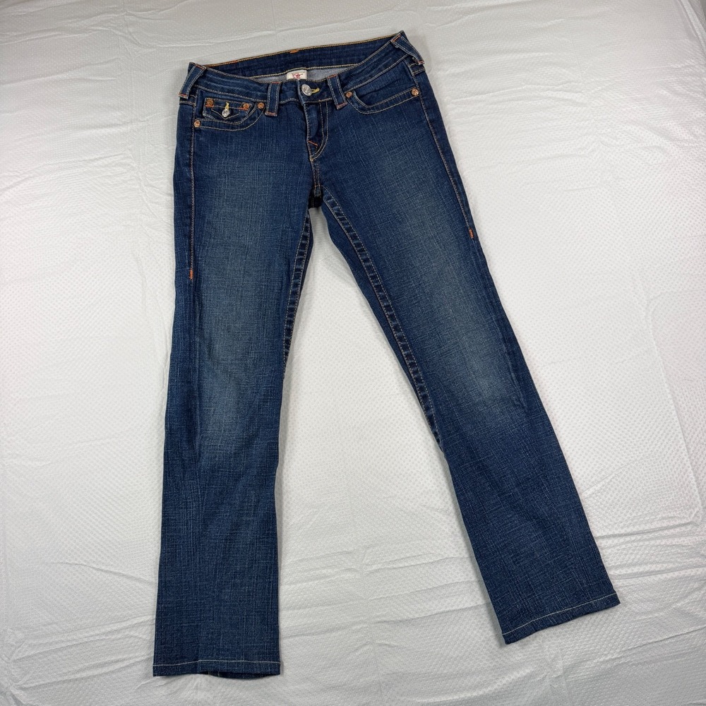 True Religion Brand Jeans Womens 28 Low Rise Flap Pocket Bootcut Dark Wash USA
